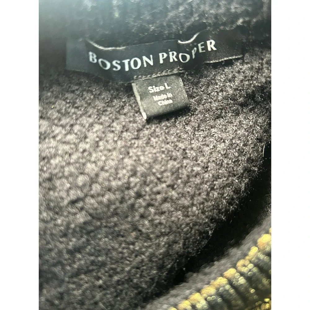 Boston Proper Cardigan Metallic Gold L Black Hook Eye Cable Knit Shimmer Sweater